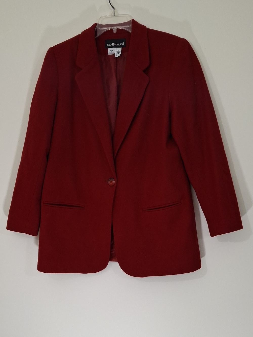 Sag Harbor Maroon 100% Wool Single-Button Blazer, Size 12